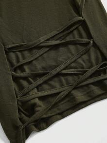 SHEIN x Luisa Sonza ROMWE Avant Top con capucha sin mangas con estilo retro apocalíptico del milenio Y2K - Verde militar - Ver 6
