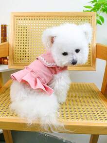 PETSIN 一件甜美藏蓝色领宠物连衣裙，荷叶边下摆，可爱公主风猫狗服装 - 彩色 - 查看 6