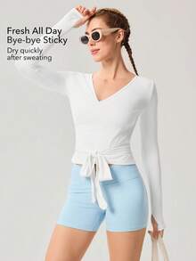 OutZeal Women Sports White Jacket Daily Casual Quick Dry Soft Stretch Wrap-Style With Side Slit Active Tops - White - View 2