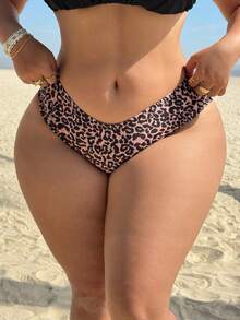 Swim SXY Plus Size Women's Fashionable Leopard Print High Waist Triangle Bottom Swimwear - Black - View 6