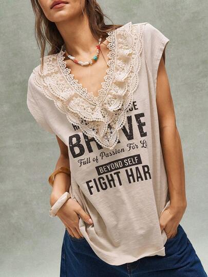 Bohemela Women's Casual Solid Color V-Neck Knit T-Shirt