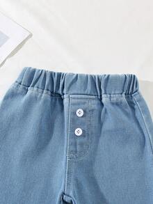 Baby Boy's Jeans,Aqua Blue,Summer,Casual,Stylish Light Wash Blue Denim Pants,Comfortable Cotton Trousers With Rolled-Up Cuffs For Toddler Boys - Light Wash - View 6