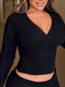 Maria Perezxox 女士街头风纯色修身休闲长袖毛衣 - 黑色 - 查看 4