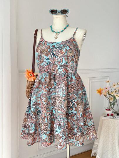 Comfortcana Sukienka w stylu boho z nadrukiem w kształcie litery A, swobodna, wakacyjna, w dużym rozmiarze, wiosna/lato