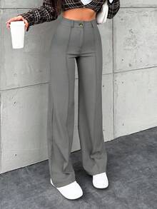 SHEIN 小码女士纯色简约日常商务裤 - 灰色 - 查看 4