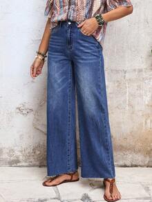 EMERY ROSE Casual Washed Loose Straight Leg Jeans - Blue - View 3