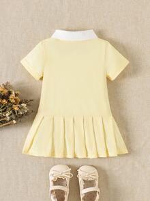 Playful Pals Baby Girls' Casual Bear Print Polo Collar Dress, Summer - Yellow - View 2