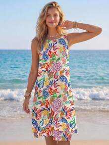 Sylviya Casual Printed Sleeveless A-Line Dress, Suitable For Summer,Sun Dress Boho Suitable For Going Out Chic Dress - Multicolor - View 5