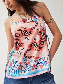 Soleia Women's Floral Tiger Print Casual Sexy Versatile Daily Wear Golf Camisole Top White Summer - Multicolor - View 1