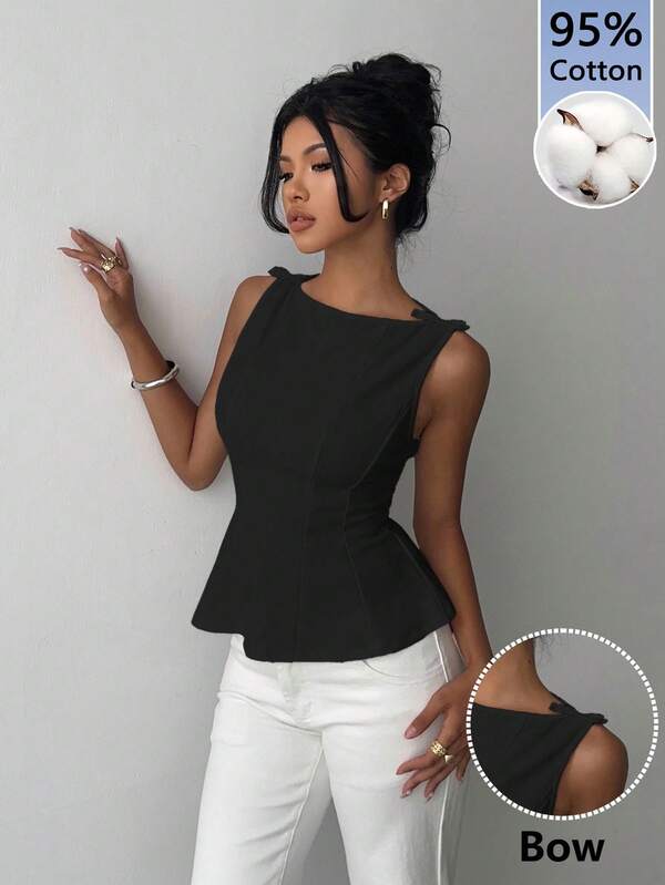 Aloruh Dames 95% katoen elegante mouwloze casual shirt, zwarte zomer zakelijke casual top, blouse, date night werkfeest avondcocktail blouse