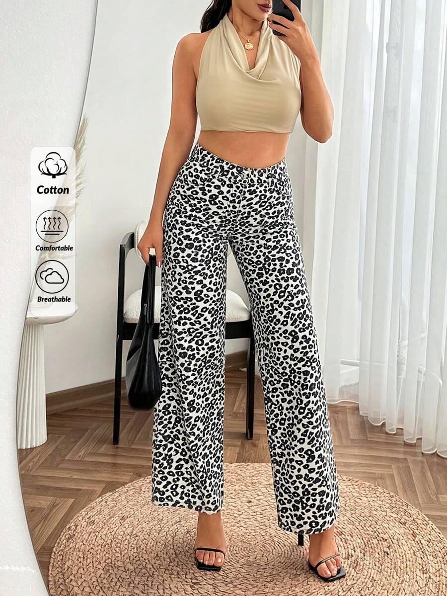 SHEIN QUẦN JEANS NỮ ỐNG RỘNG HỌA TIẾT DA - Nhiều màu - Xem 1
