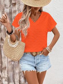 EMERY ROSE Camiseta casual versátil de punto jacquard, nueva llegada de primavera/verano para mujer - Naranja - Ver 4