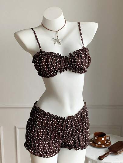 Comfortcana 女士度假沙滩波点印花吊带背心和短裤两件套