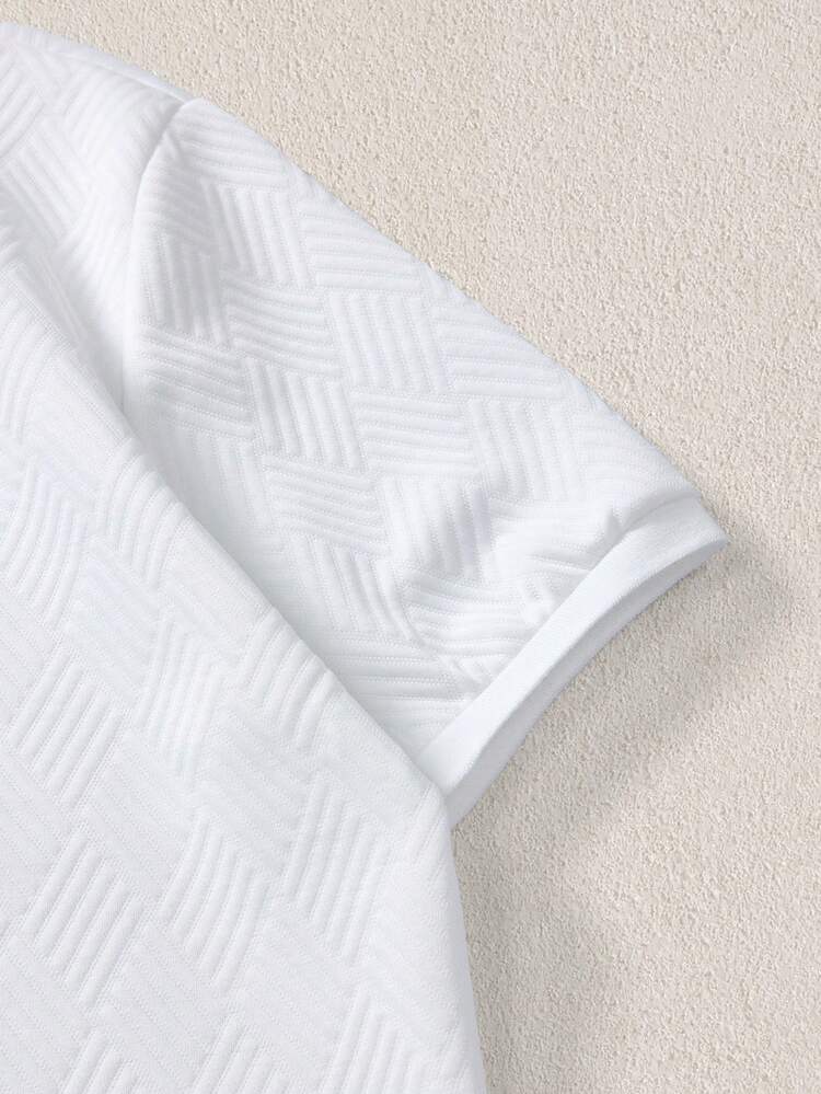 Mercer Haus 男士纹理 Polo 衫，休闲时尚，适合夏季穿着，尤其适合在夏威夷享受夏季热带假期。 - 白色 - 查看 4