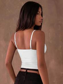 SHEIN BAE Áo hai dây ren phối màu trơn thanh lịch dành cho nữ, thích hợp cho mùa hè. - trắng - Xem 2