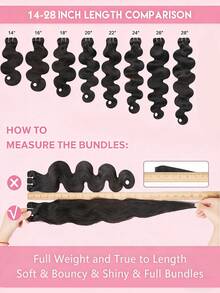 14-28Inch Luxury Body Wave Human Hair Bundles Virgin Hair Extension 18 18 18 High Grade Real Double Weft Hair 3pcs Weave High Gloss Long Lifespan Hair Daily & Salon Quality Use Soft & Silky Premium Invisible Hair Extensions - Natural Black - View 13