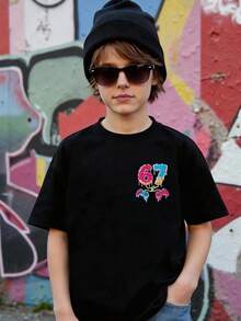 Boys' Casual Game Controller Graphic Print T-Shirt, Soft & Comfortable Fabric, Spring/Summer - Black - View 2