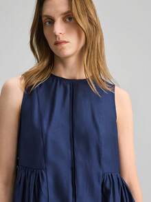 Ontre Women's Navy Blue Sleeveless Top,Summer Casual Everyday Round Neck Loose A-Line Woven Shirt,Modern Urban Chic Office Wear,Elegant Wedding Party Top - Navy Blue - View 2
