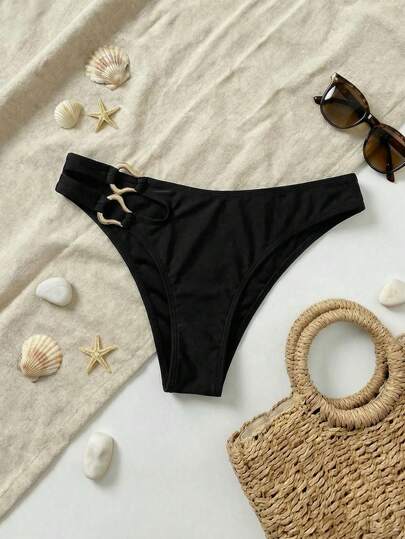 Swim Vcay Women's Solid Color Minimalist Daily Wear Tie-Neck Swimsuit Bottom