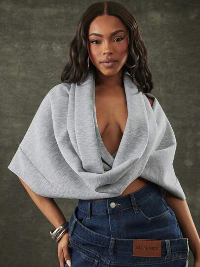 Denimoi Multi Wear Cowl Neck Sweatshirt Fashion Streetwear Lightweight Sweatshirt Loungewear Airport