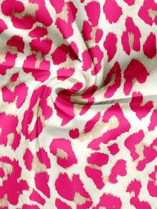 SHEIN Clasi 休闲简约风粉色豹纹荷叶边下摆女式衬衫，适合春夏穿着 - 彩色 - 查看 5