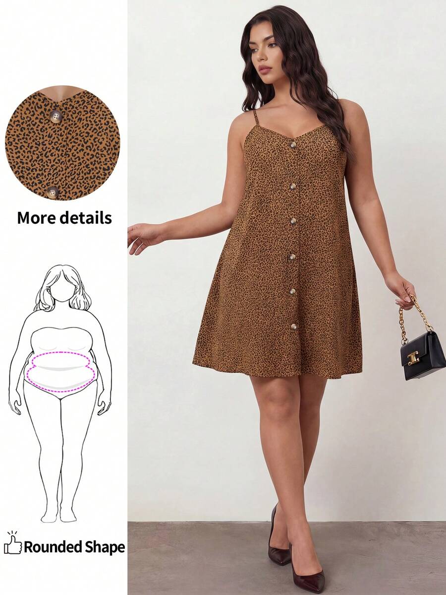 Enliva Robe caraco à imprimé léopard grande taille, simple et à la mode, adaptée aux robes décontractées d'été pour femme Robe d'été décontractée Robes d'été décontractées - Tabac - Voir 1