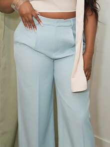 Chea Andrea Black Urban Chic Casual Loose Straight-Leg Belt Suit Pants - Baby Blue - View 5