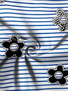 女士条纹牛仔效果印花长袖T恤，夏季 - 彩色 - 查看 3