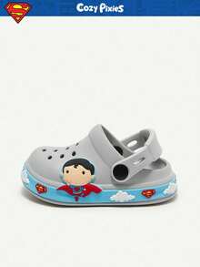 SUPERMAN X Cozy Pixies 男婴舒适时尚灰色可爱DC卡通大头超人儿童透气防滑轻便花园拖鞋，夏季鞋 - 灰色 - 查看 7