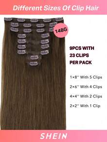 100% Real Human Hair 9PCS Straight Clip In Hair Extensions 148G 14-24 Inch Chocolate Brown Color Double Weft Invisible Clip Hair Extensions Remy Natural Human Hair For Women Girls Daily Use - S4A - View 5