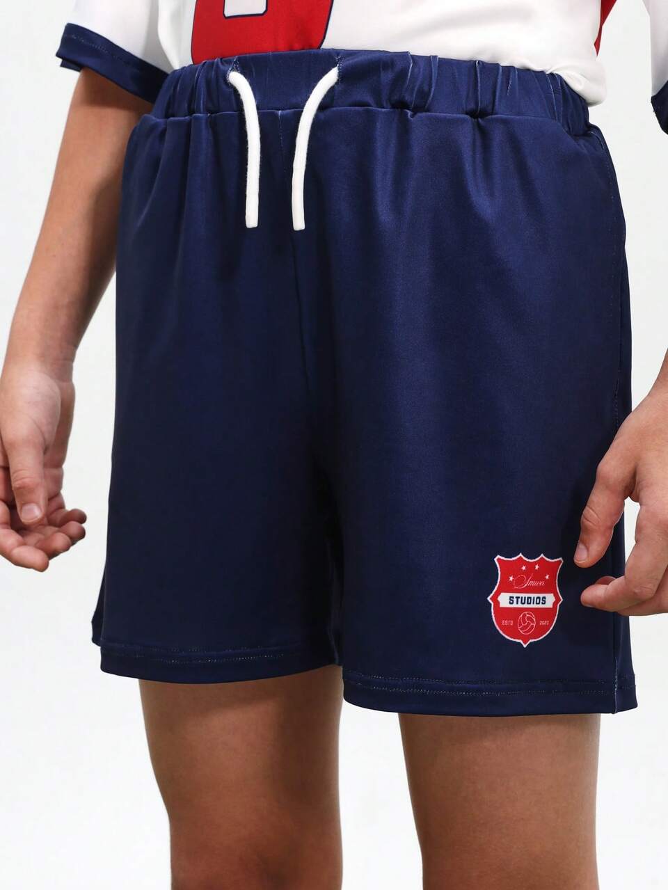 Conjunto de polo inspirado en Inglaterra, blusa de manga corta blanca y pantalones cortos azul marino, conjunto casual y cómodo para adolescentes, ropa deportiva de estilo callejero para la Copa del Mundo