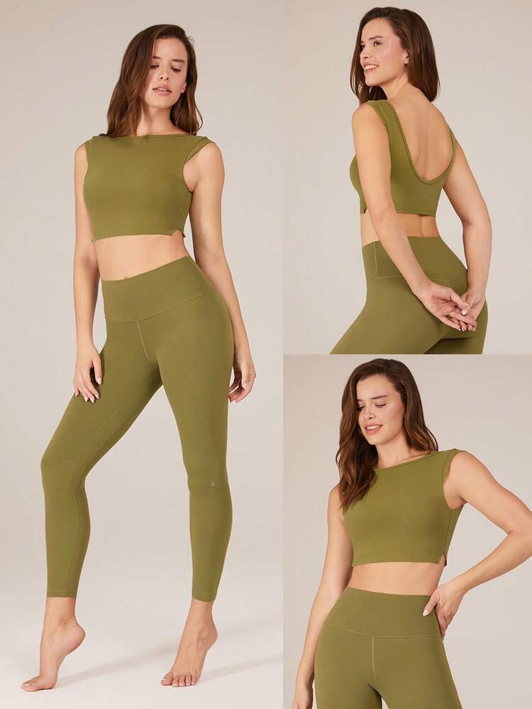 SHEIN GLOWMODE X Marika Sila FeatherFit™ Just Do U-Back Cap Sleeve Slit Hem Crop Tank Top Low Impact Yoga Pilates Daily