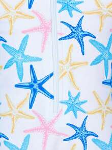 SHEIN Baby Girl Palm Tree Print Long Sleeve Romper Swimsuit With Shorts - Multicolor - View 4