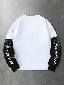 ROMWE MEN Men's Minimalist Printed Crew Neck Long Sleeve T-Shirt - White - View 2