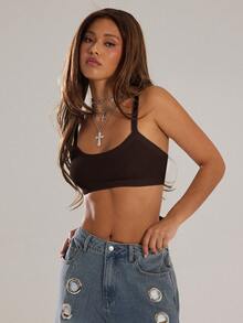 Denimoi Áo croptop cơ bản cho trang phục hàng ngày, áo tank top croptop, áo layering, thời trang đường phố, áo croptop gợi cảm. - Cà phê nâu - Xem 4