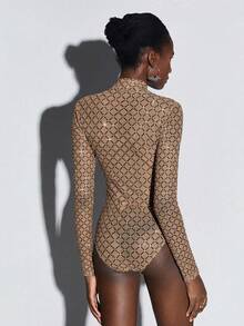 Maija Áo liền thân lưới xuyên thấu đính đá lấp lánh dành cho nữ - Màu Khaki - Xem 2