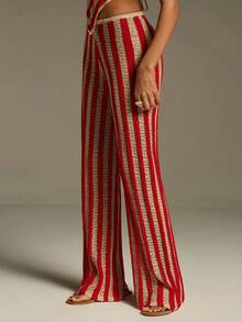 Athîral Women's Striped Hollow-Out Design Casual Knitted Pants - Multicolor - View 3