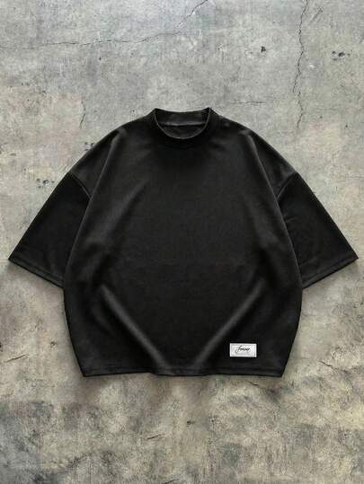 SWAVVY Camiseta casual versátil de manga corta y cuello alto de unicolor para hombres