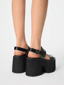 Sugerpunk Giày sandal đế xuồng thời trang đa năng dành cho nữ với thiết kế khóa cài. - màu đen - Xem 5