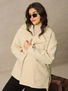 Juhart Plus Size Women's Regular Fit Fawn Long Sleeve Casual Commuter Coat, Autumn/Winter - Apricot - View 4