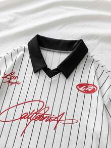 AXEPEAK 男士条纹字母印花休闲百搭通勤短袖Polo衫 - 白色 - 查看 4