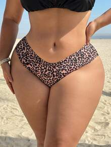 Swim SXY Plus Size Women's Fashionable Leopard Print High Waist Triangle Bottom Swimwear - Black - View 4