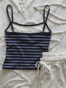 Glimmora 女士撞色条纹吊带背心，圆领撞色吊带背心，适合四季日常穿着 - 彩色 - 查看 2