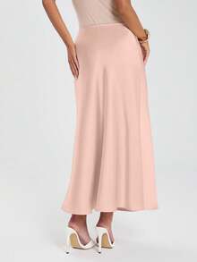 Glamine Women's Satin Skirt, Versatile Fish Tail Hem Skirt, Daily Wear, Brown Skirt Elegant Skirt Silk Skirt Midi Skirt Long Skirt For Women Elegant Formal Long Skirt Satin Women's Skirts Satin Long Skirt Peach Long Skirt Skirts For Formal Wear Elegant Formal Skirt - Coral Pink - View 2