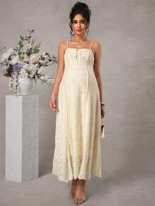 Momance Vestido de maternidad de punto de doble capa con volantes, con lazo delantero y tirantes ajustables - Beis - Ver 5