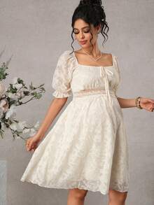 Momance Pregnant Women's Jacquard Knotted Ruched Fashionable Date Party Dress, Suitable For Summer - Apricot - View 3