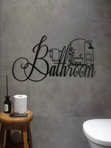 1PC Minimalist Metal Bathroom Sign, Iron Metal Wall Art, Classic Style, Suitable For Home Decor, Office, Bedroom, Yard, Kitchen, Bathroom Decor, Housewarming Gift, Removable & Reusable Bathroom Wall Hanging - Multicolor - View 2