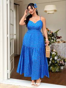 Celure Plus Size Women Ditsy Floral Side Slit Hem Cami Dress Picnic Dresses For Women Yisikado Dress Zanzea Dress For Women Plus Size Zanea Dress For Woman - Blue - View 7