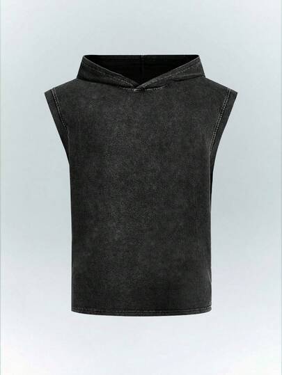 Driftmere Simple Men's Washed Distressed Hooded Tank Top, Summer