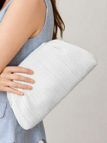 MOTF PREMIUM LADIES CLUTCH BAG, EXQUISITE MINIMALIST PLEATED DINNER BAG - White - View 6